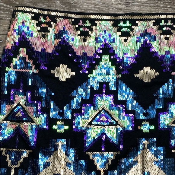 Express Southwestern Tribal Aztec Sequin Embellished Mini Skirt Above Knee XS - Picture 3 of 16
